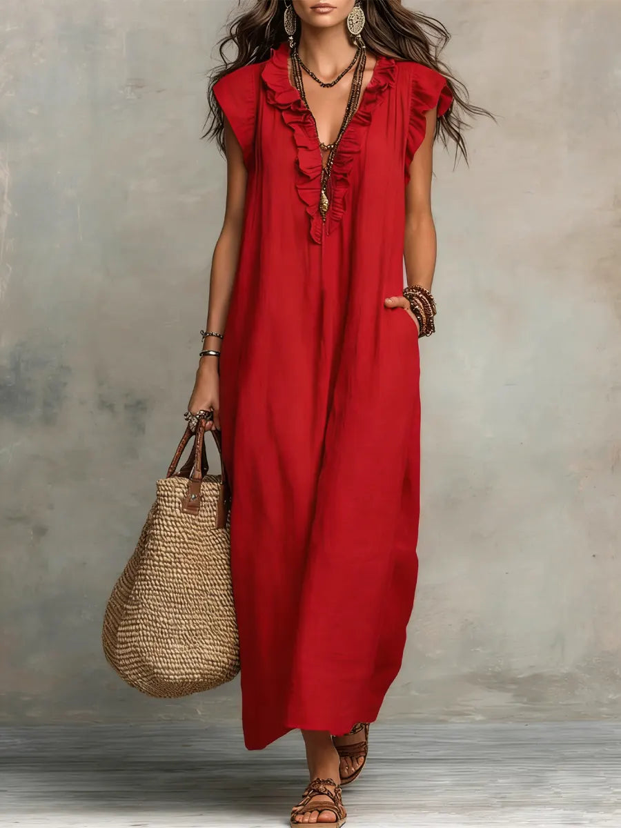 Robe Femme Longue Bohème Lin Coton Coupe Fluide Élégante