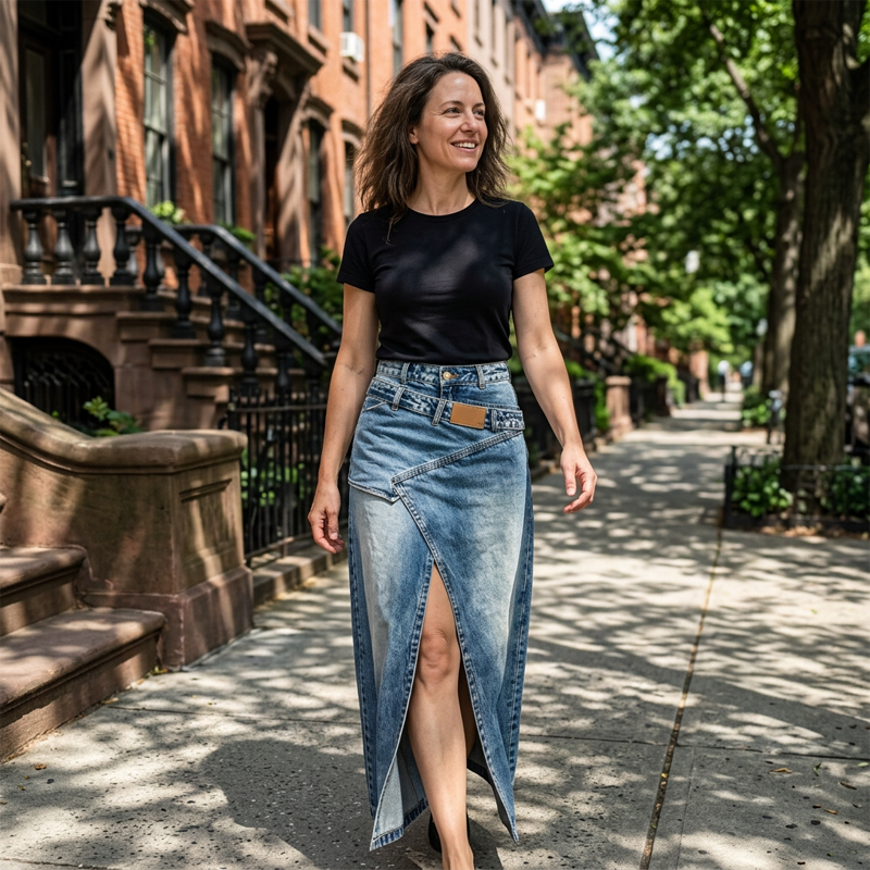 ❌ Encore aujourd'hui au prix promo – demain plein tarif ! Damen Denim-Maxirock mit mehrlagiger Taille
