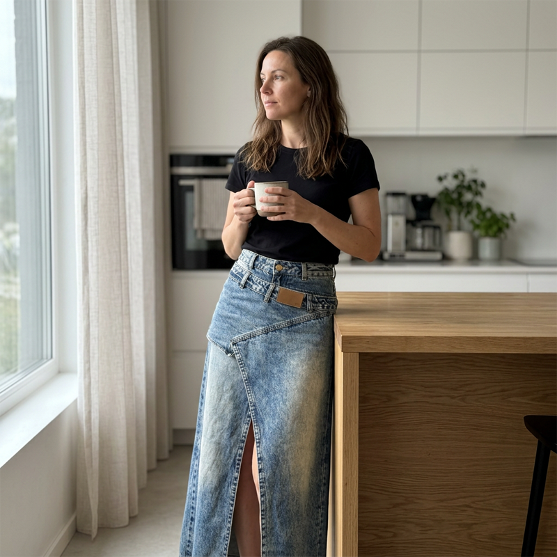 ❌ Encore aujourd'hui au prix promo – demain plein tarif ! Damen Denim-Maxirock mit mehrlagiger Taille