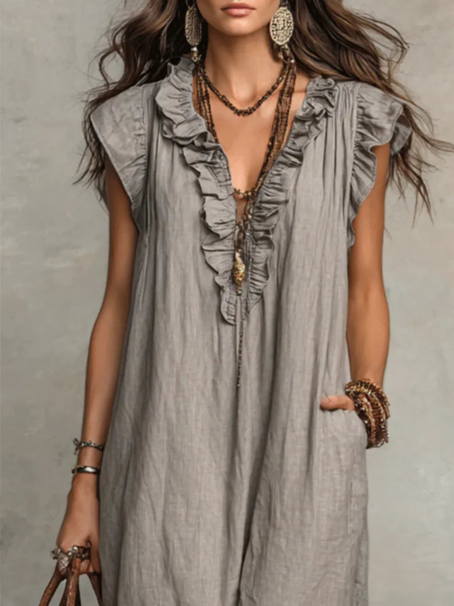 Robe Femme Longue Bohème Lin Coton Coupe Fluide Élégante