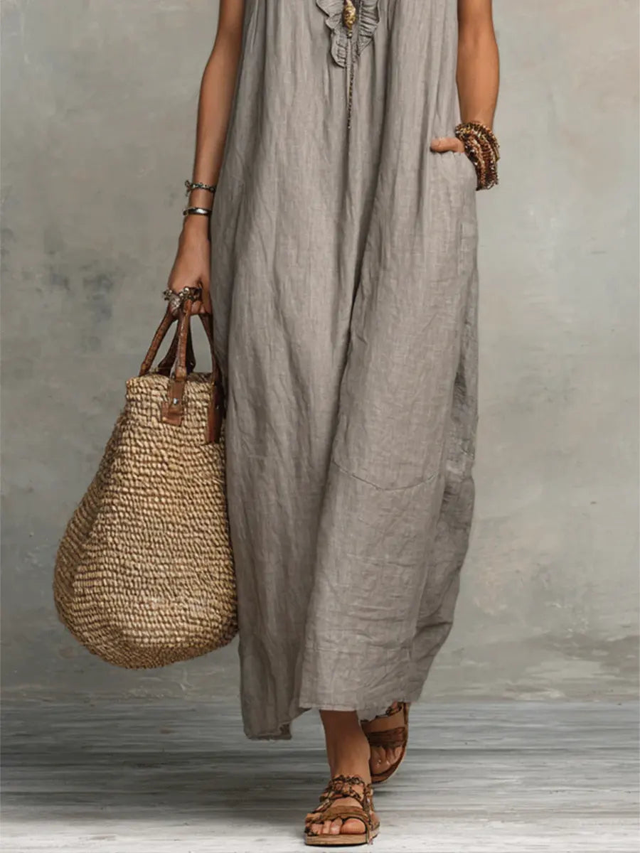 Robe Femme Longue Bohème Lin Coton Coupe Fluide Élégante
