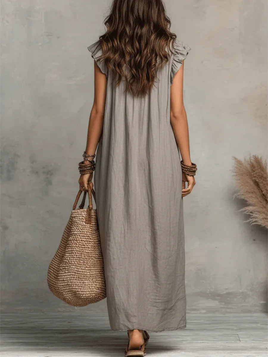 Robe Femme Longue Bohème Lin Coton Coupe Fluide Élégante
