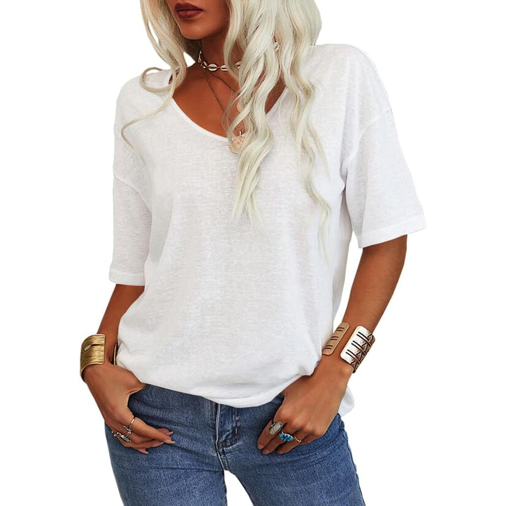 🔥Dernier jour 49 % DE RÉDUCTION🔥T-shirt à col en V uni pour femme - 12 COULEURS