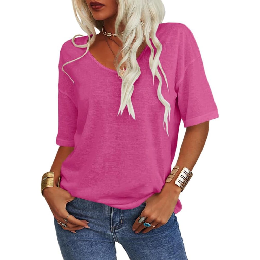 🔥Dernier jour 49 % DE RÉDUCTION🔥T-shirt à col en V uni pour femme - 12 COULEURS