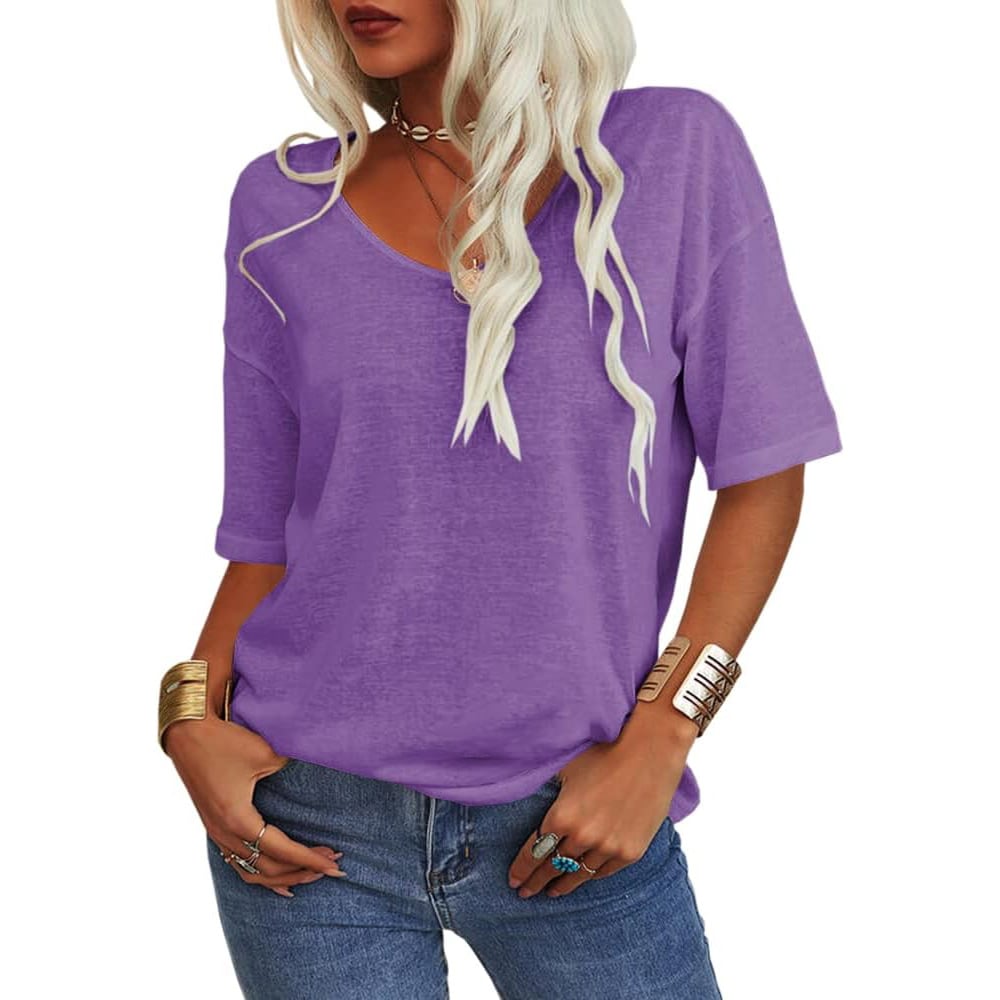 🔥Dernier jour 49 % DE RÉDUCTION🔥T-shirt à col en V uni pour femme - 12 COULEURS