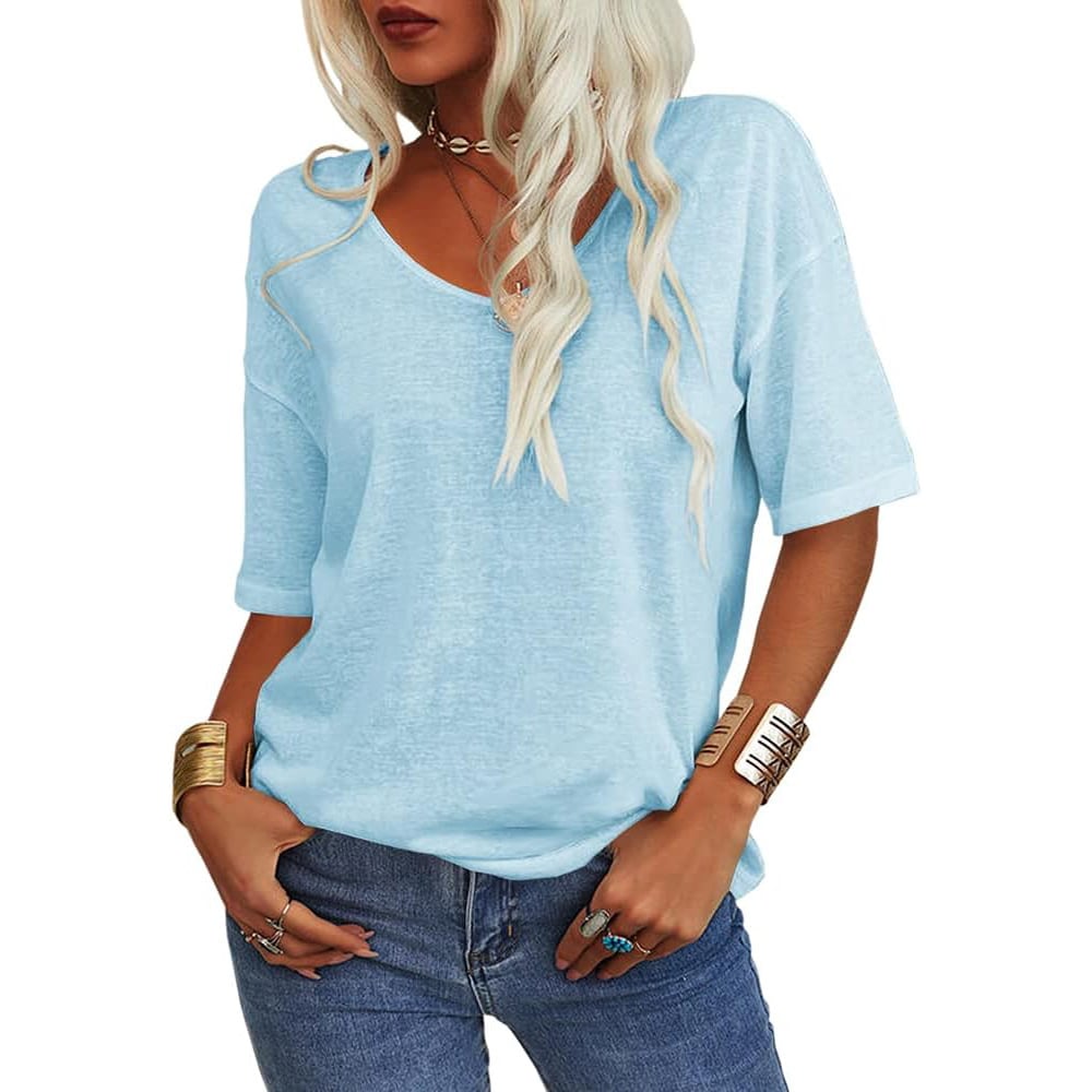🔥Dernier jour 49 % DE RÉDUCTION🔥T-shirt à col en V uni pour femme - 12 COULEURS