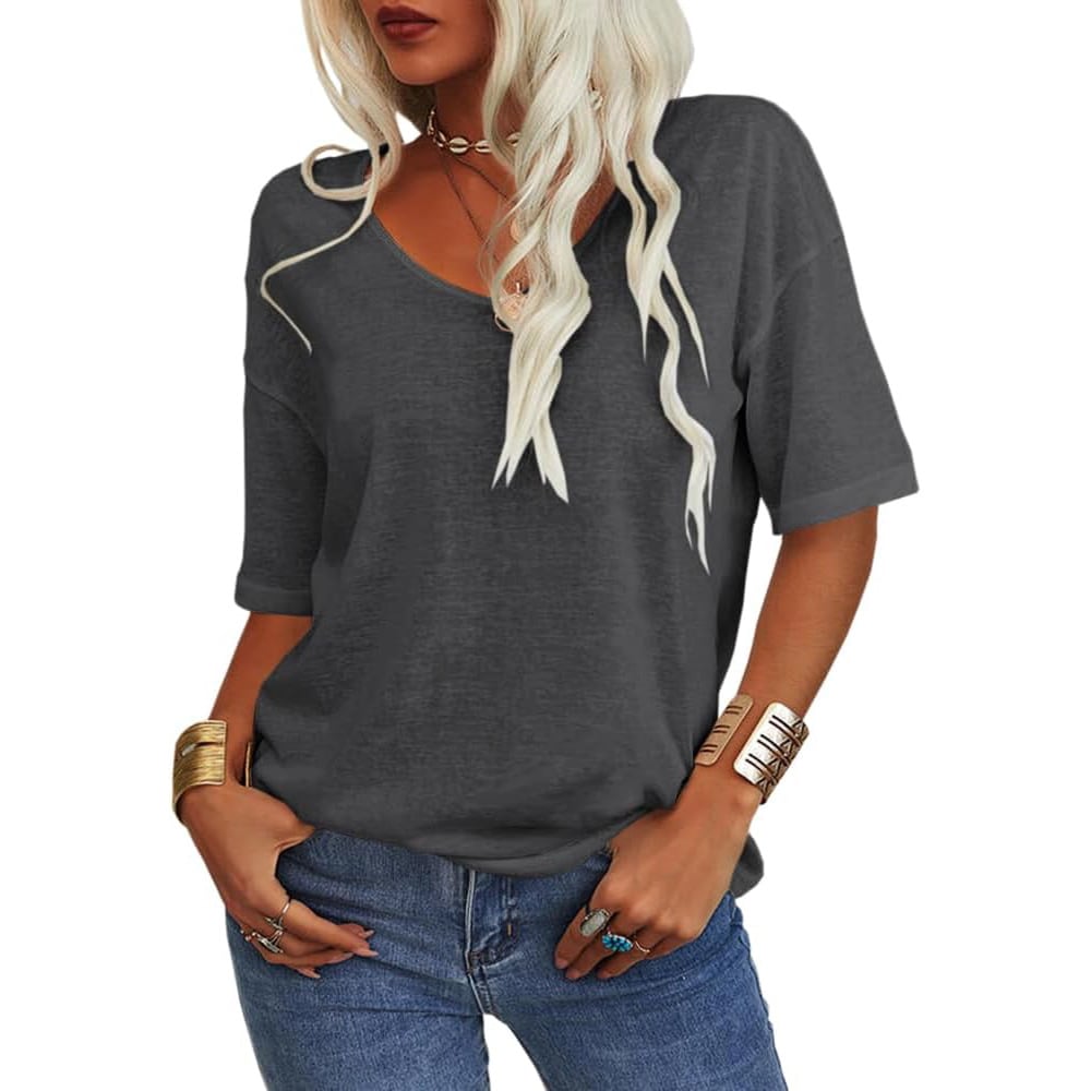 🔥Dernier jour 49 % DE RÉDUCTION🔥T-shirt à col en V uni pour femme - 12 COULEURS