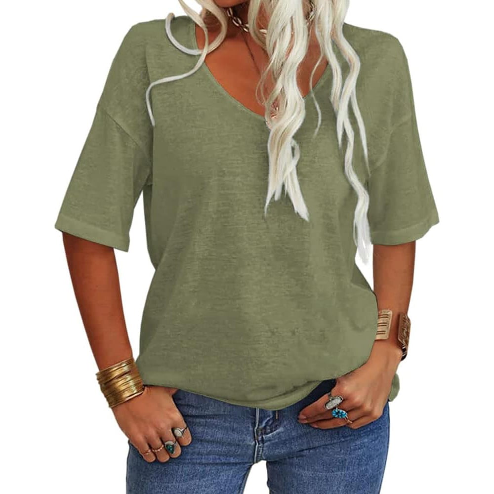 🔥Dernier jour 49 % DE RÉDUCTION🔥T-shirt à col en V uni pour femme - 12 COULEURS