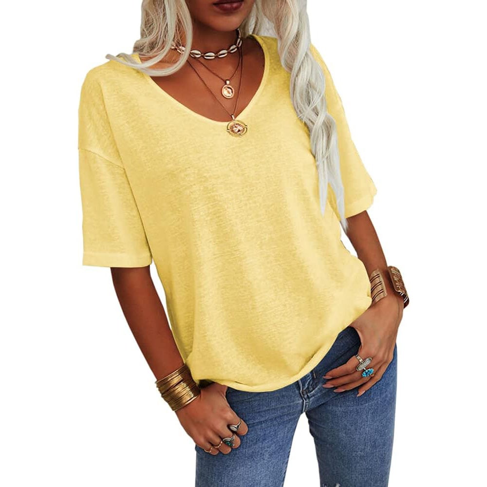 🔥Dernier jour 49 % DE RÉDUCTION🔥T-shirt à col en V uni pour femme - 12 COULEURS