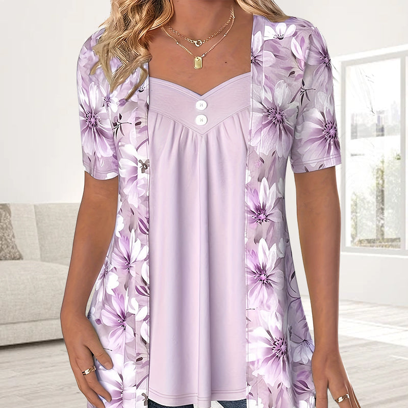 Nouveaux produits👚Top patchwork floral irrégulier pour femmes