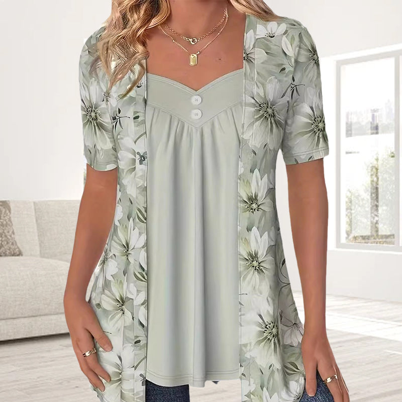 Nouveaux produits👚Top patchwork floral irrégulier pour femmes