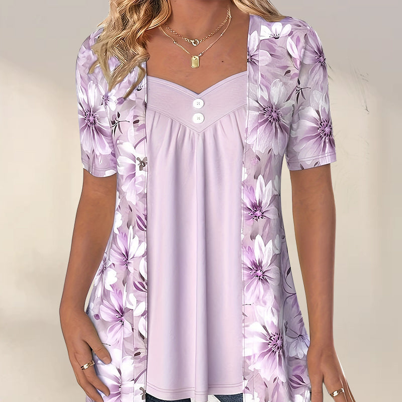 Nouveaux produits👚Top patchwork floral irrégulier pour femmes