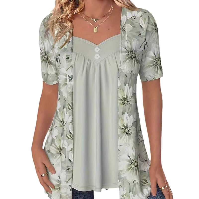 Nouveaux produits👚Top patchwork floral irrégulier pour femmes