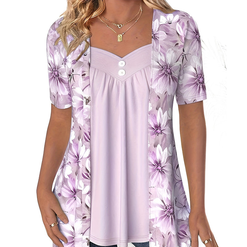 Nouveaux produits👚Top patchwork floral irrégulier pour femmes