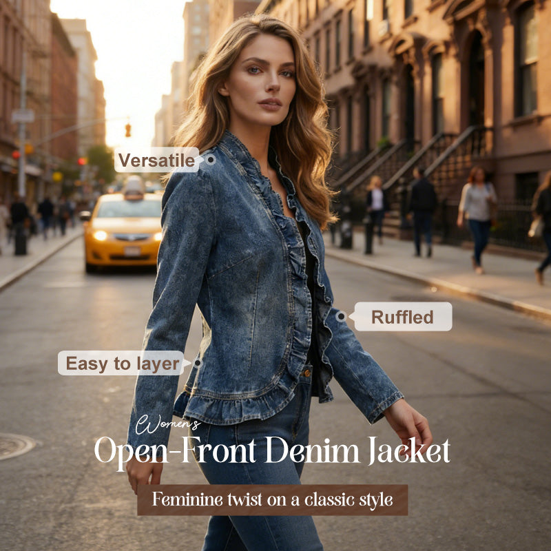 📢📢50 % DE RÉDUCTION !! ⏰Veste en jean à boutons pour femme, avec volants et ouverture sur le devant