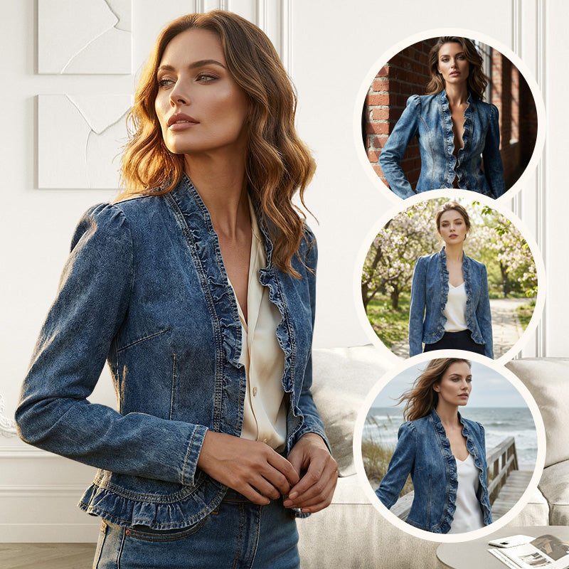 📢📢50 % DE RÉDUCTION !! ⏰Veste en jean à boutons pour femme, avec volants et ouverture sur le devant