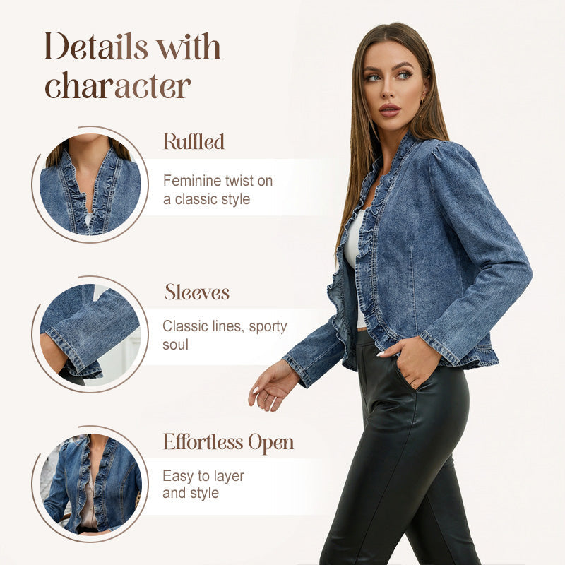 📢📢50 % DE RÉDUCTION !! ⏰Veste en jean à boutons pour femme, avec volants et ouverture sur le devant