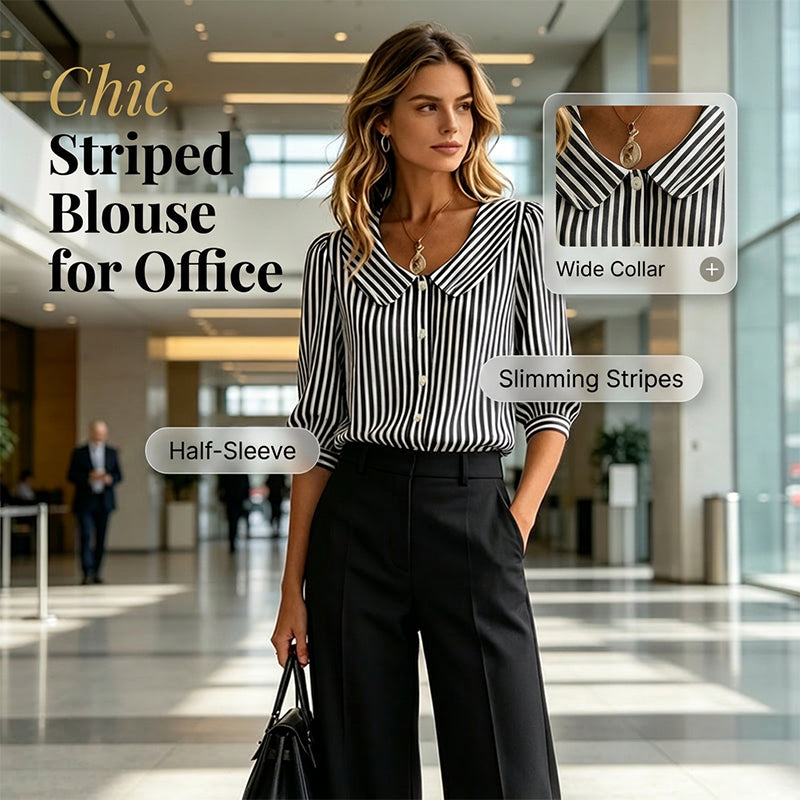⏳Spécial à durée limitée⏰Chemise à rayures boutonnée pour les trajets quotidiens en été🌸👔