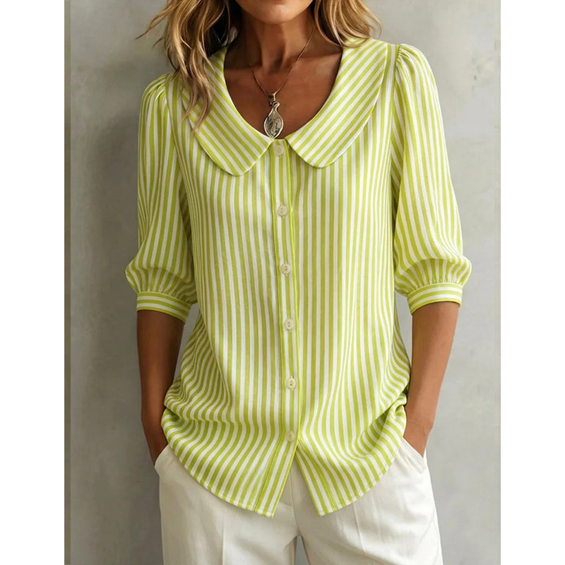⏳Spécial à durée limitée⏰Chemise à rayures boutonnée pour les trajets quotidiens en été🌸👔