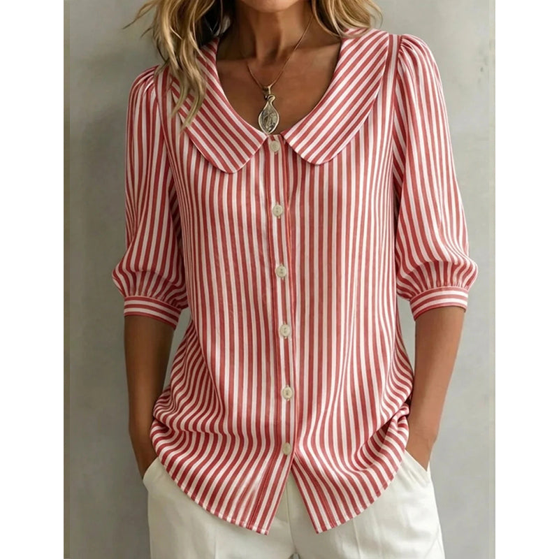 ⏳Spécial à durée limitée⏰Chemise à rayures boutonnée pour les trajets quotidiens en été🌸👔