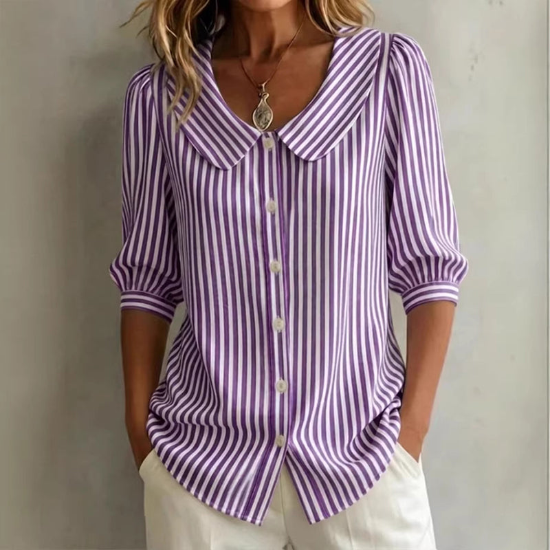 ⏳Spécial à durée limitée⏰Chemise à rayures boutonnée pour les trajets quotidiens en été🌸👔