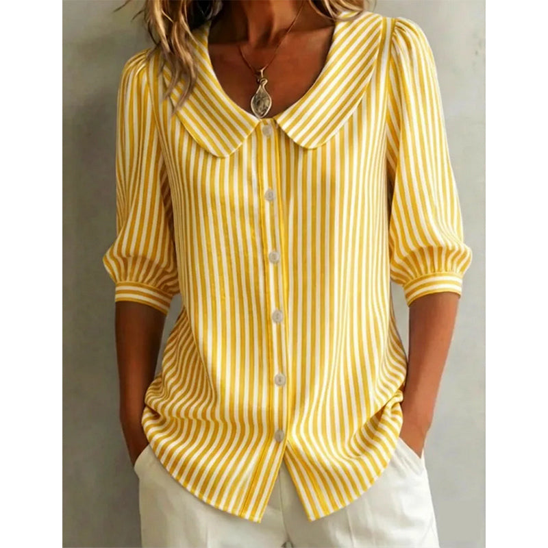 ⏳Spécial à durée limitée⏰Chemise à rayures boutonnée pour les trajets quotidiens en été🌸👔