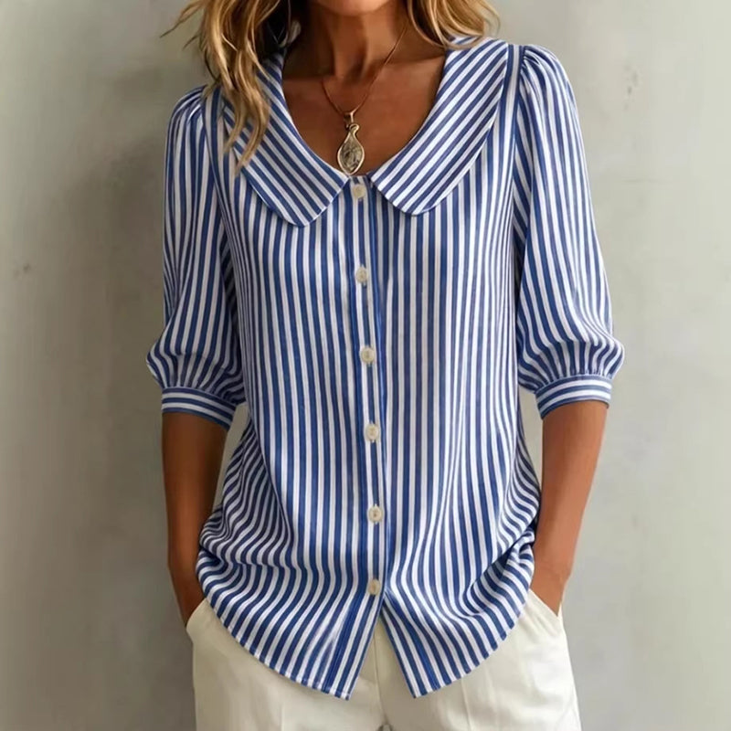⏳Spécial à durée limitée⏰Chemise à rayures boutonnée pour les trajets quotidiens en été🌸👔