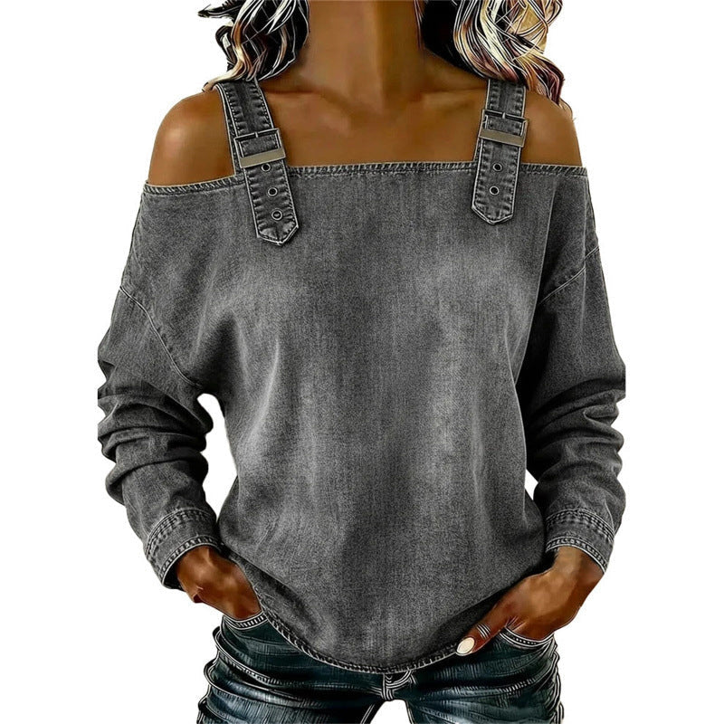 👕 OFFRE LIMITÉE : 50 % DE RÉDUCTION ! ✨ Haut en jean pour femme – larges bretelles, tendance, décontracté ✨