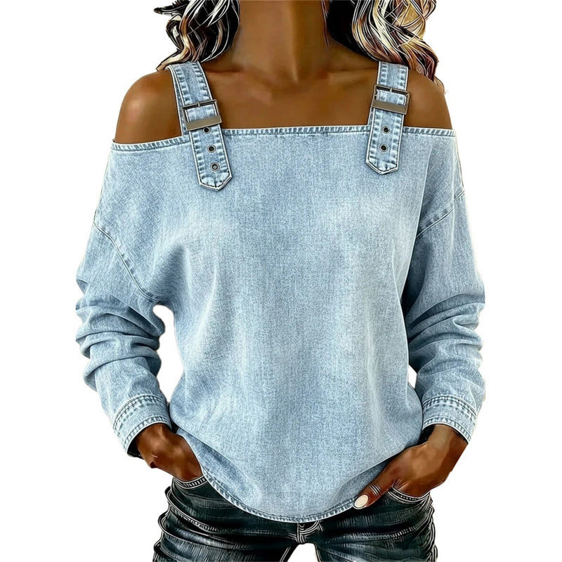 👕 OFFRE LIMITÉE : 50 % DE RÉDUCTION ! ✨ Haut en jean pour femme – larges bretelles, tendance, décontracté ✨