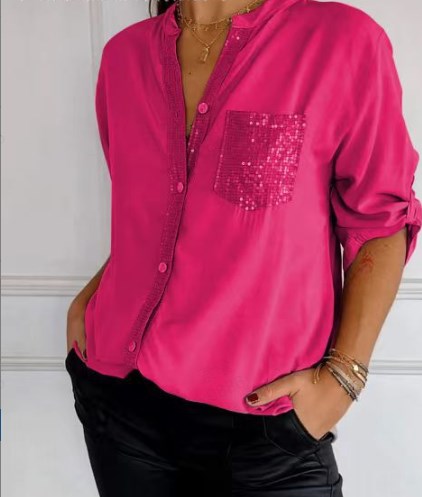 Haut Décontracté en Patchwork avec Paillettes pour Femmes