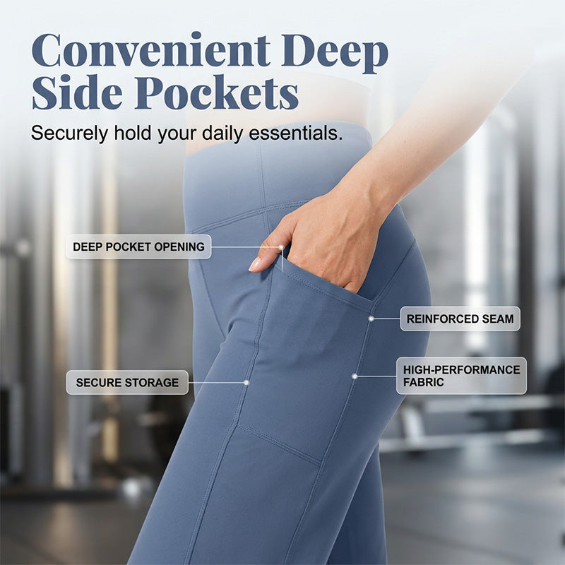 🧘‍♀️👖 PROMO FLASH 50% ! Pantalon de Yoga Capri Amincissant – Tissu Ultra-Doux 4-Way Stretch, Poche Latérale, Effet Galbant Ventre, Boutons Décoratifs, 6 Couleurs 🌬️