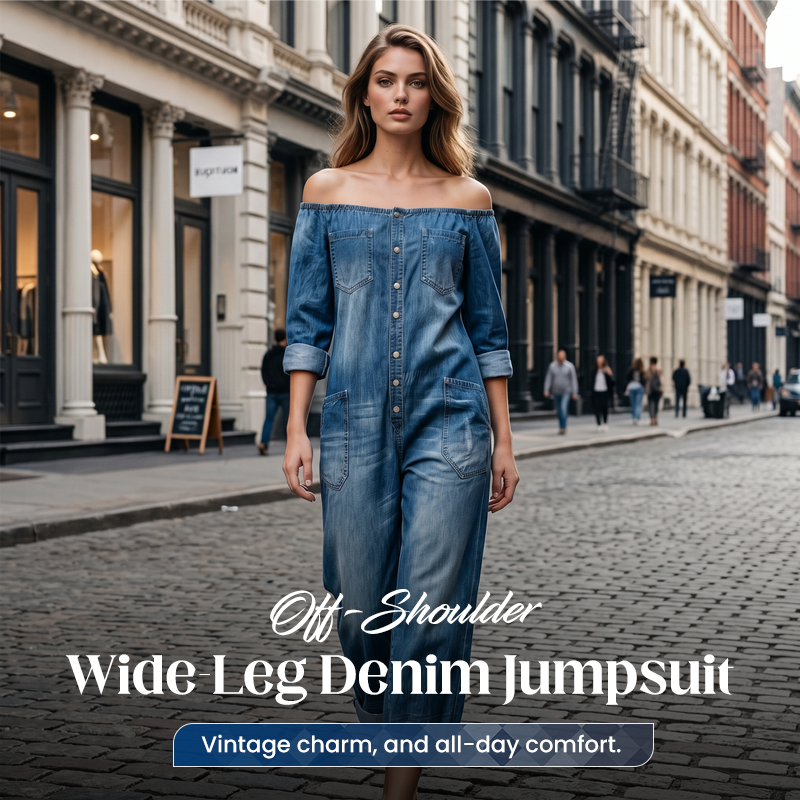 💐Combinaison en jean pour femme - Style rétro, épaules dénudées, jambes larges, coupe confortable 🔥👗