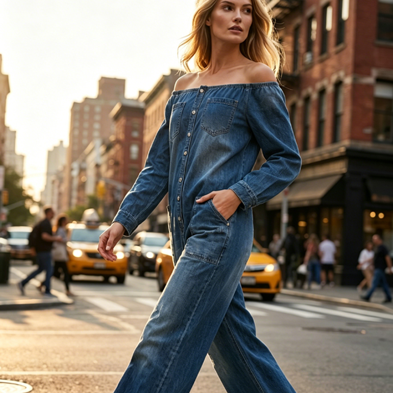 💐Combinaison en jean pour femme - Style rétro, épaules dénudées, jambes larges, coupe confortable 🔥👗