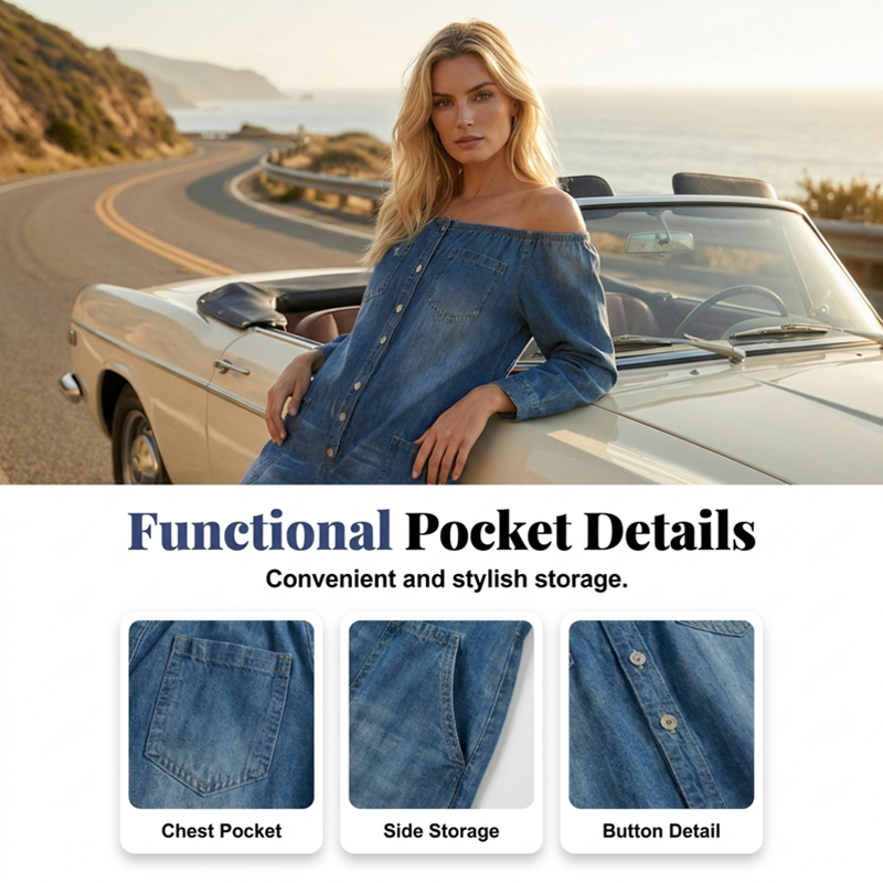 💐Combinaison en jean pour femme - Style rétro, épaules dénudées, jambes larges, coupe confortable 🔥👗