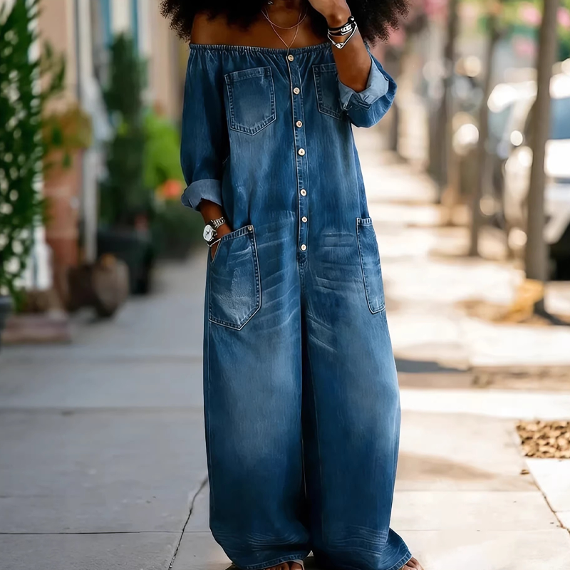 💐Combinaison en jean pour femme - Style rétro, épaules dénudées, jambes larges, coupe confortable 🔥👗