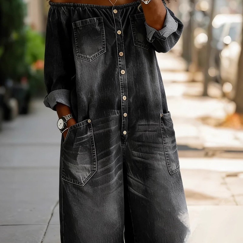 💐Combinaison en jean pour femme - Style rétro, épaules dénudées, jambes larges, coupe confortable 🔥👗