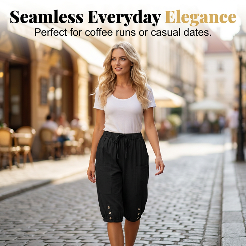 🔥 Spécial été 👖 Pantalon 3/4 pour femme, avec cordon de serrage à la taille 🌸 Ample, léger et extrêmement confortable 💫
