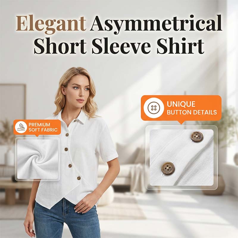 Chemise asymétrique à manches courtes boutonnée pour femme