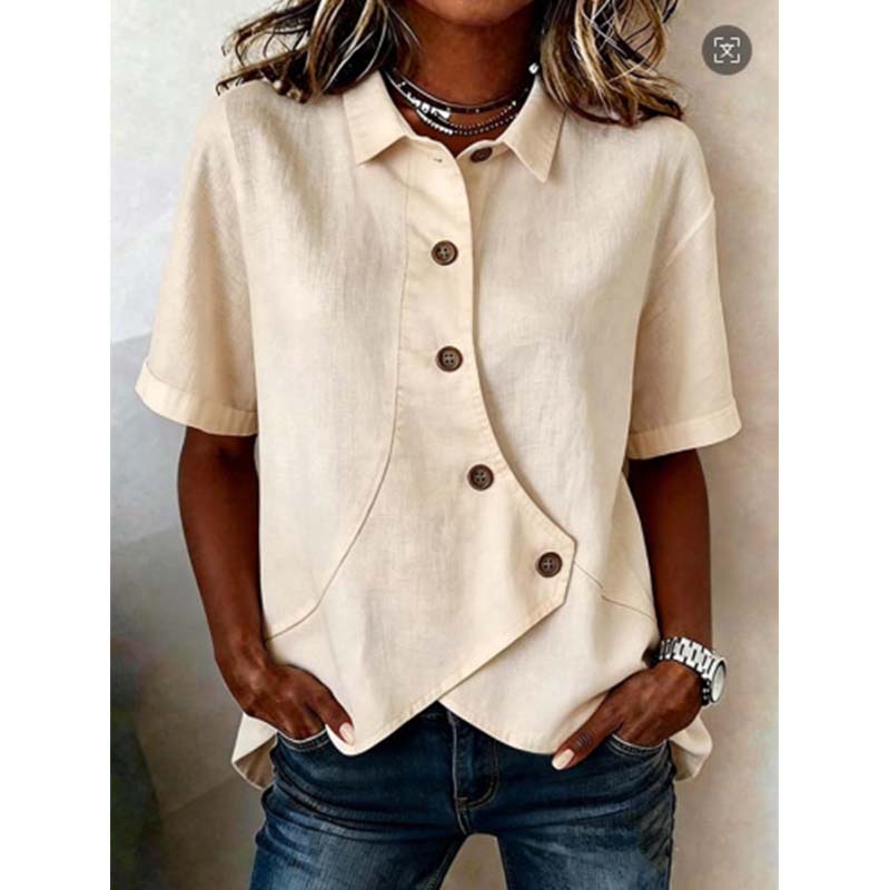Chemise asymétrique à manches courtes boutonnée pour femme