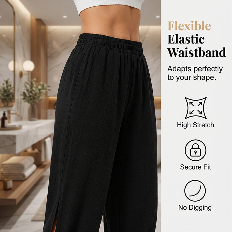 👖 OFFRE LIMITÉE : 50 % DE RÉDUCTION ! ✨ Pantalon Capri femme à taille élastique – Respirant, extensible, détail noué sur le côté 🌿