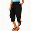 👖 OFFRE LIMITÉE : 50 % DE RÉDUCTION ! ✨ Pantalon Capri femme à taille élastique – Respirant, extensible, détail noué sur le côté 🌿