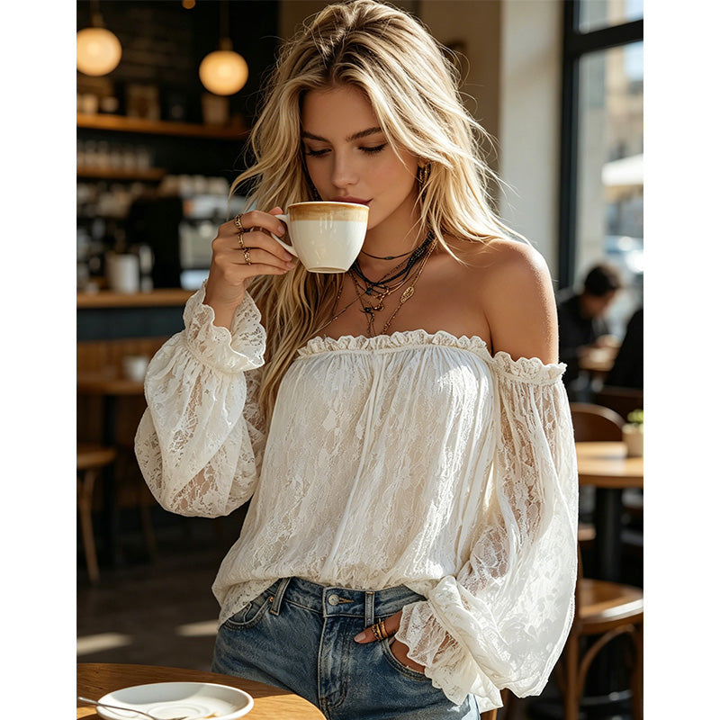 🌸 PROMO LIMITÉE 50% DE RÉDUCTION ! ✨ Bustier en Dentelle – Transparent, Manches Amples, Bohème ☀️