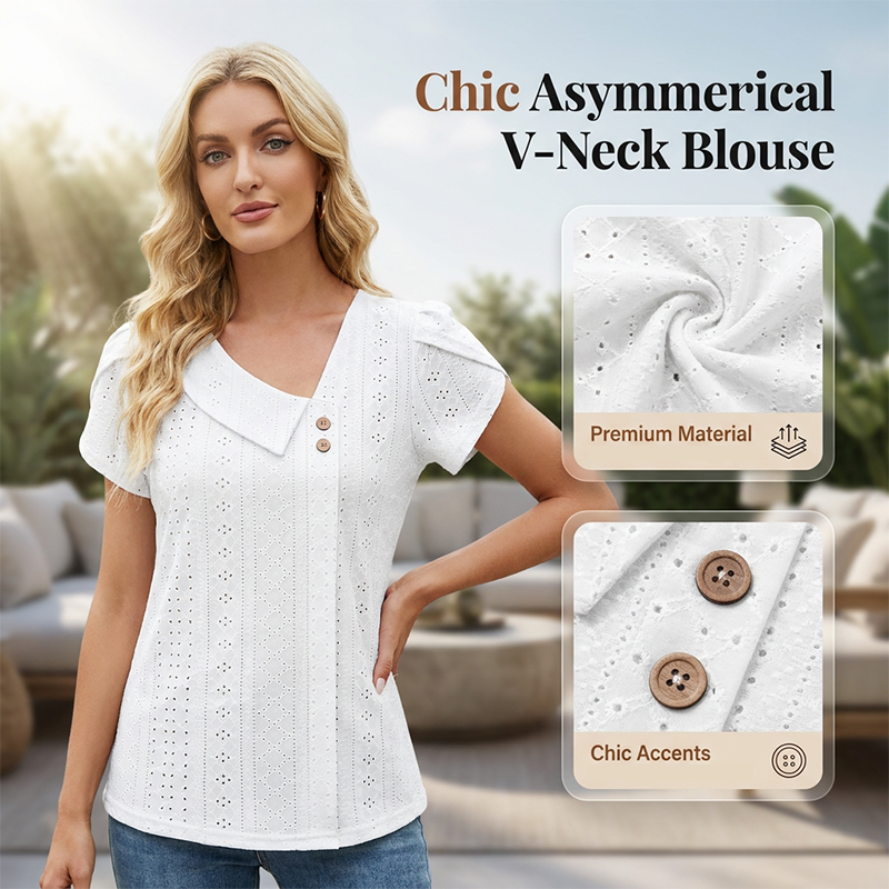 Blouse à manches courtes et encolure en V pour femme