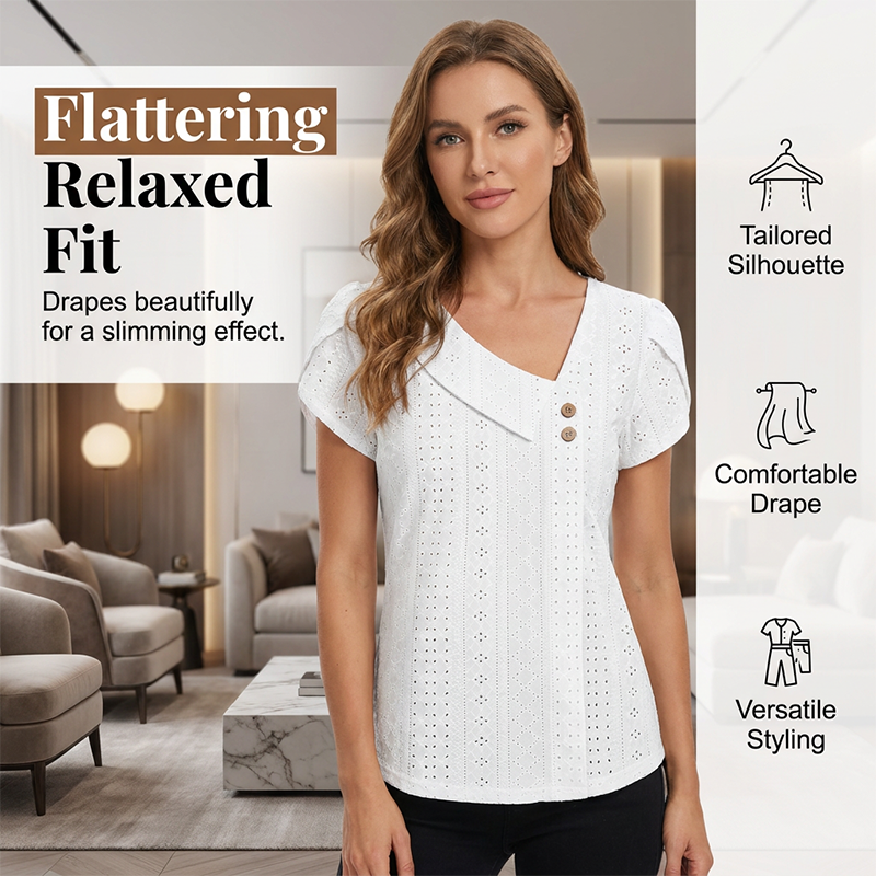 Blouse à manches courtes et encolure en V pour femme