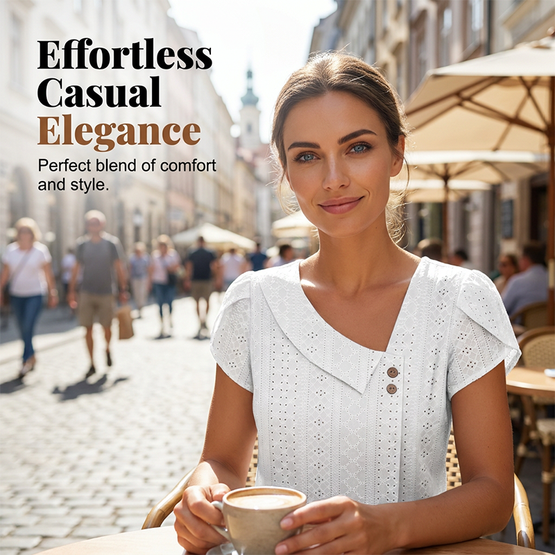 Blouse à manches courtes et encolure en V pour femme