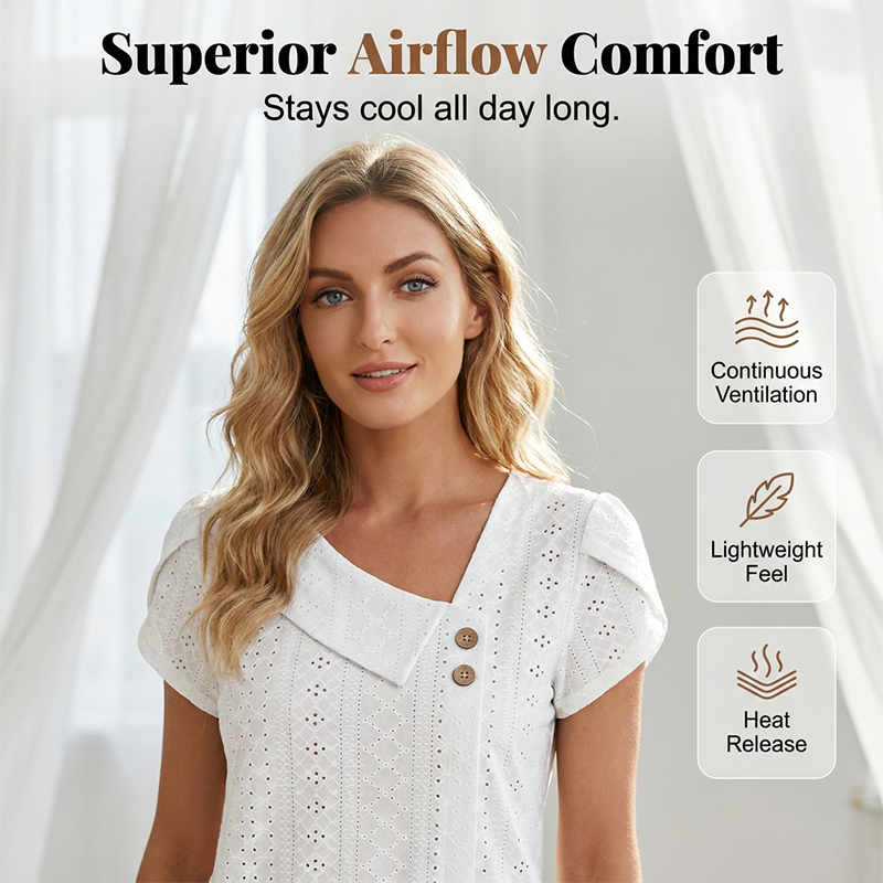 Blouse à manches courtes et encolure en V pour femme