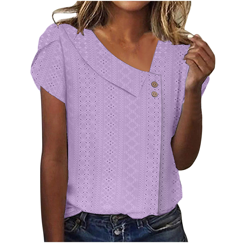 Blouse à manches courtes et encolure en V pour femme