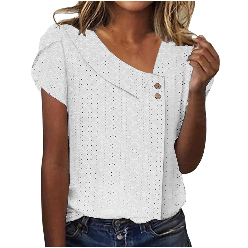 Blouse à manches courtes et encolure en V pour femme