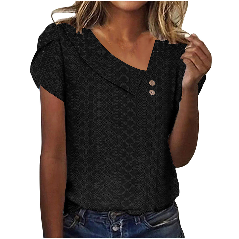 Blouse à manches courtes et encolure en V pour femme