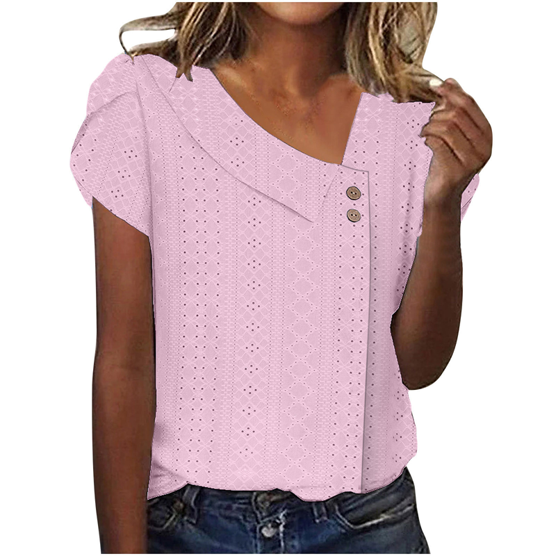 Blouse à manches courtes et encolure en V pour femme
